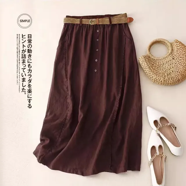 【Pure 衣櫃】日系棉麻高腰顯瘦A字裙(KDSY-6801)