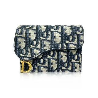 【Dior 迪奧】Saddle 經典Oblique緹花帆布扣式卡夾 卡片包 證件套 藍色(S5644CTZQ_M928)