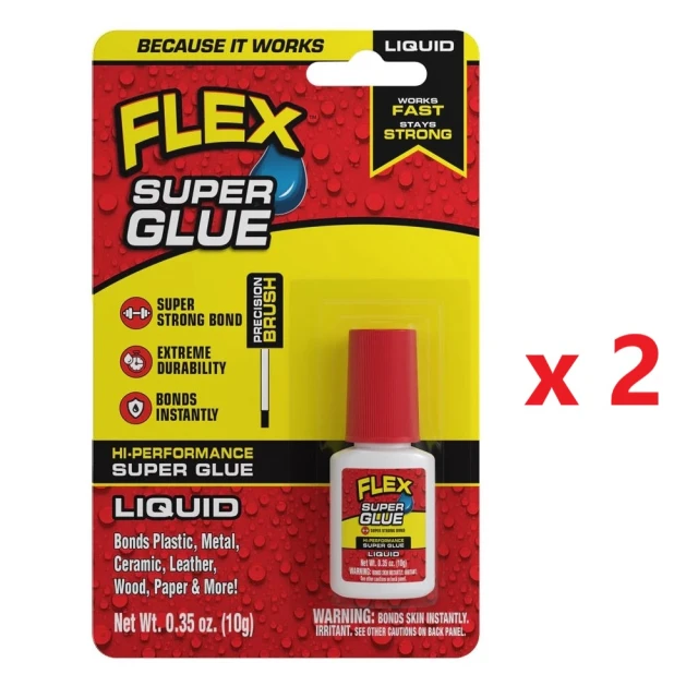 FLEX SEAL 飛速超級瞬間膠10g-液狀附刷2入超值組 美國製(加碼送Flex Super Glue 15g大瓶裝*1)