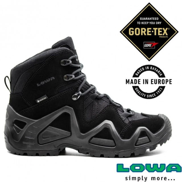 LOWA 男款 軍靴 ZEPHYR GTX MID TF 中高筒超輕量全防水多功能登山軍用鞋.戰術靴(LW310537-9999 黑)