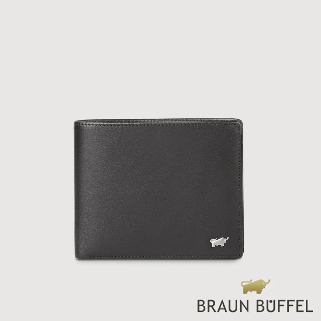 BRAUN BUFFEL 德國小金牛 台灣總代理 布爾斯 8卡中間翻零錢袋加大皮夾-黑色(BF532-348-BK)