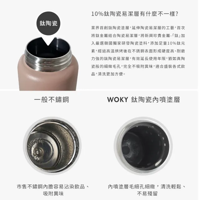 【WOKY 沃廚】輕芯鈦瓷提手運動保溫瓶850ml(運動水壺)