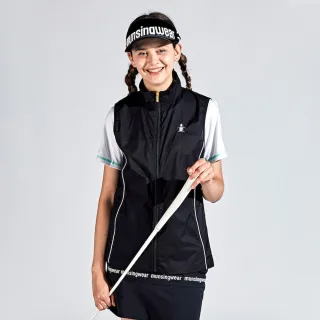【Munsingwear】企鵝牌 女款黑色後擺皺褶運動風防潑水尼龍背心 MLTE6K50