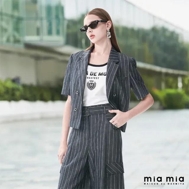 【mia mia】藍條紋短版西裝外套