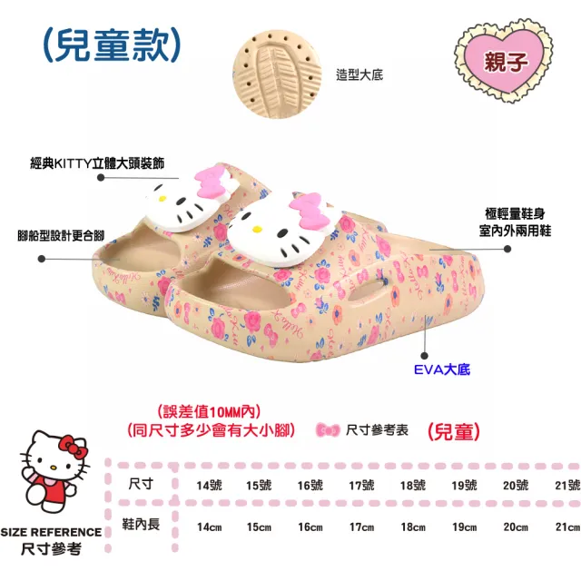 【HELLO KITTY】14-25cm兒童鞋 拖鞋 KT立體大頭小碎花極輕量Q彈減壓(奶茶.粉色)