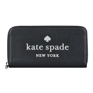 【KATE SPADE】Kate Spade GLITTER字母LOGO拉鍊壓紋牛皮12卡長夾(黑)