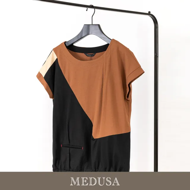 【MEDUSA 曼度莎】現貨-造型小口袋色塊拼接休閒Tee（M-2L）｜女短袖T恤 女休閒上衣(301-54101)