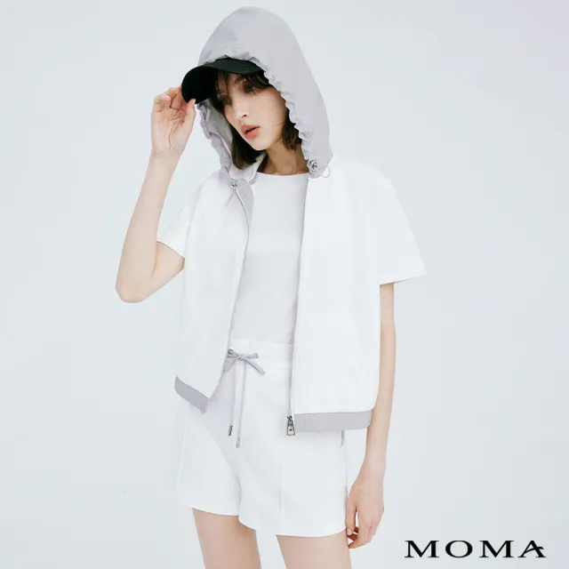 【MOMA】撞色拼接休閒感連帽外套(白色)