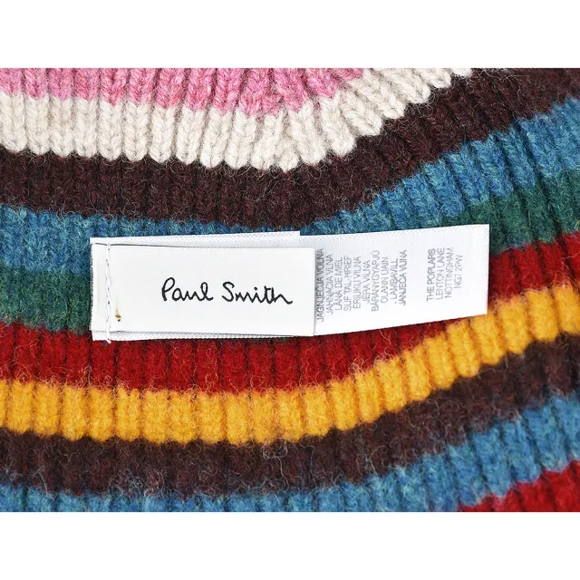 【Paul Smith】PAUL SMITH經典LOGO羊羔絨條紋設計針織毛帽(多彩)