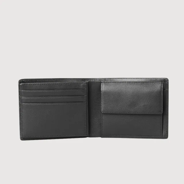 【BRAUN BUFFEL 德國小金牛】台灣總代理 布爾斯 8卡中間翻零錢袋短夾-黑色(BF532-318-BK)