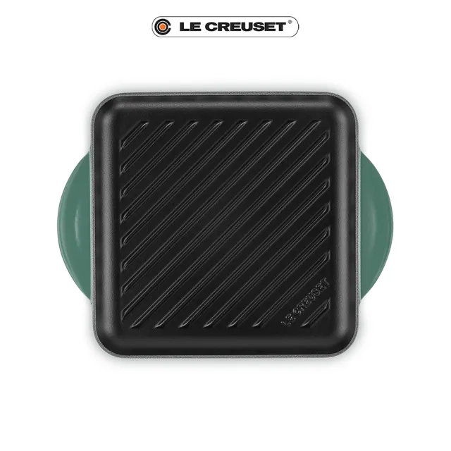 【Le Creuset】琺瑯鑄鐵鍋雙耳正方烤盤 24cm(綠光森林)