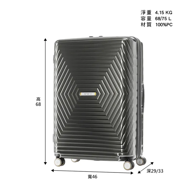【Samsonite 新秀麗】25吋Astra立體幾何光澤PC可擴充TSA海關鎖行李箱/光芒箱(多色可選)