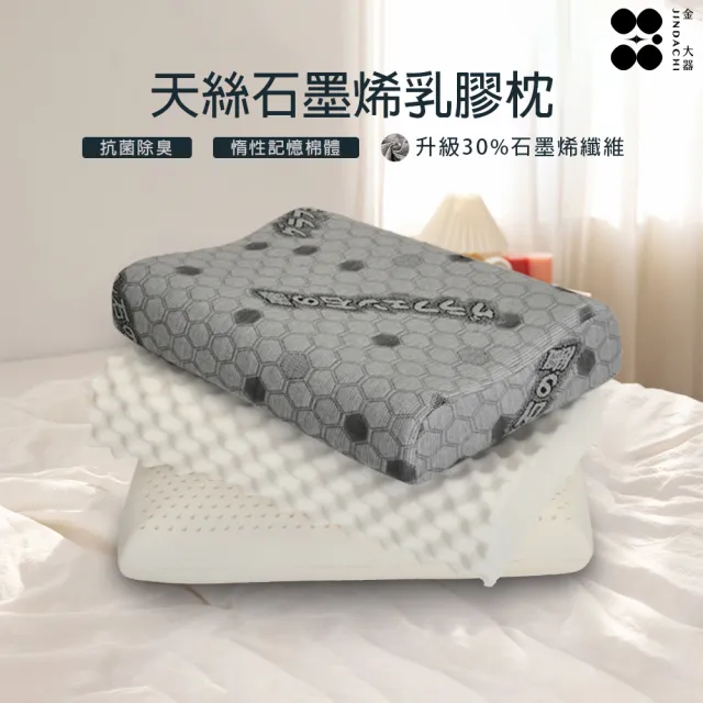 【Jindachi 金大器】天絲石墨烯乳膠枕 1入 - 多款任選(麵包枕/人體工學/按摩枕/顆粒枕/乳膠枕/護頸)