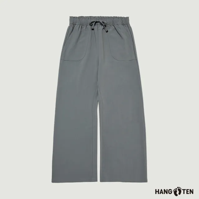 【Hang Ten】女裝-WIDE FIT鬆緊腰頭抽繩縲縈寬版長褲(深綠)