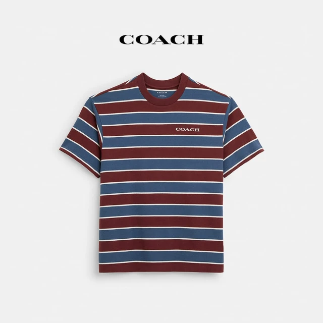 COACHCOACH蔻馳官方直營 棉質條紋T恤-藍色/紅色 混合色(CR487)