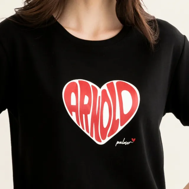 【Arnold Palmer 雨傘】女裝-愛心品牌LOGO印花短袖上衣(黑色)