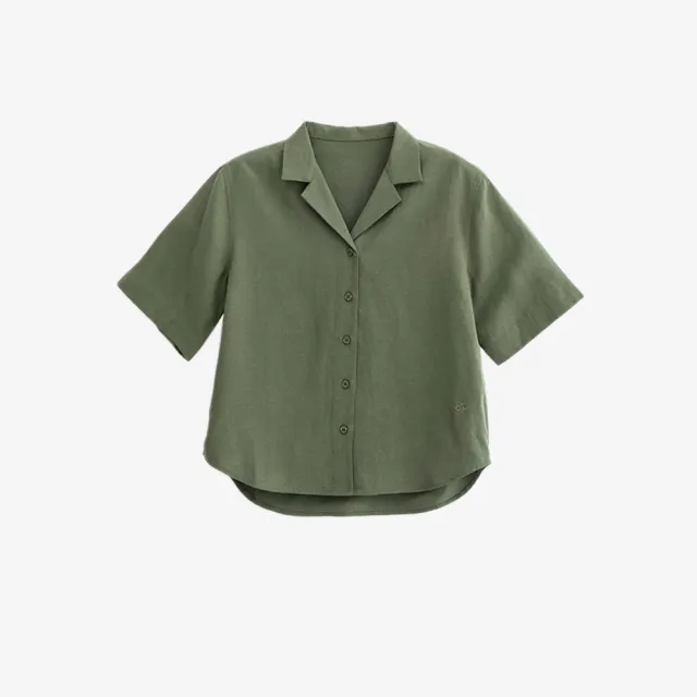 【Arnold Palmer 雨傘】女裝-天絲亞麻立領短袖襯衫(綠色)