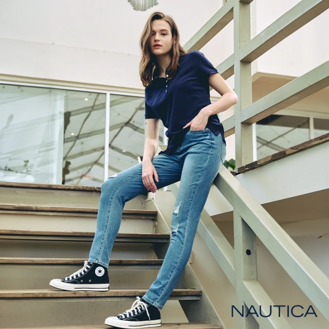 NAUTICA 女裝 完美比例刷破牛仔褲(藍色)