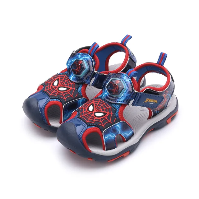 【Marvel 漫威】16-20cm 輕量電燈護趾涼鞋 藍紅 中童鞋 MNKT45072