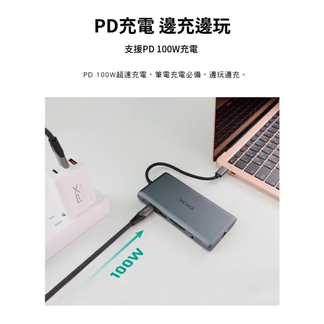 【PX 大通-】最划算2年保固10合1 100W USB Type C HDMI SD卡hub十合一4K網路線Hub集線器mac(UCH-2210SRA)