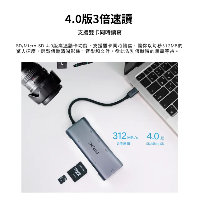 【PX 大通-】最划算2年保固7合1 100W瓦USB Type C HDMI hub集線器4k七合一Hub轉接器SD 4.0 mac(UCH-2110S)