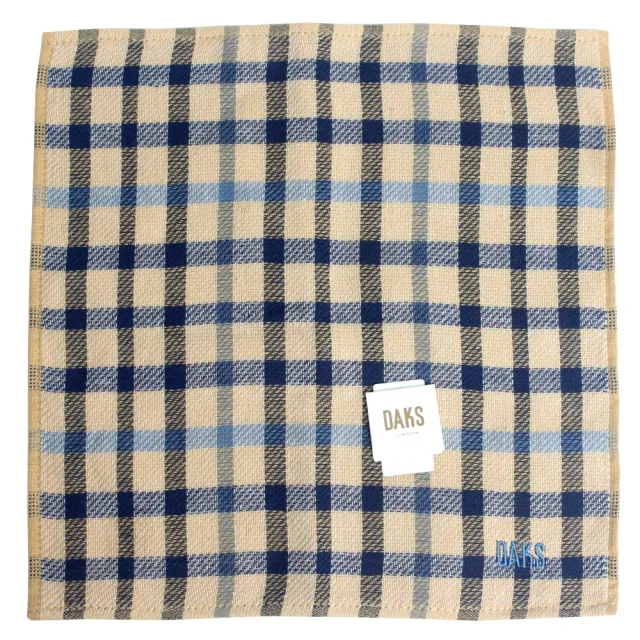 【DAKS】深淺藍格紋純棉材質方巾(駝色)