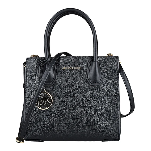 Michael Kors MK MICHAEL KORS MERCER金字LOGO牛皮手提斜背包(中/黑)