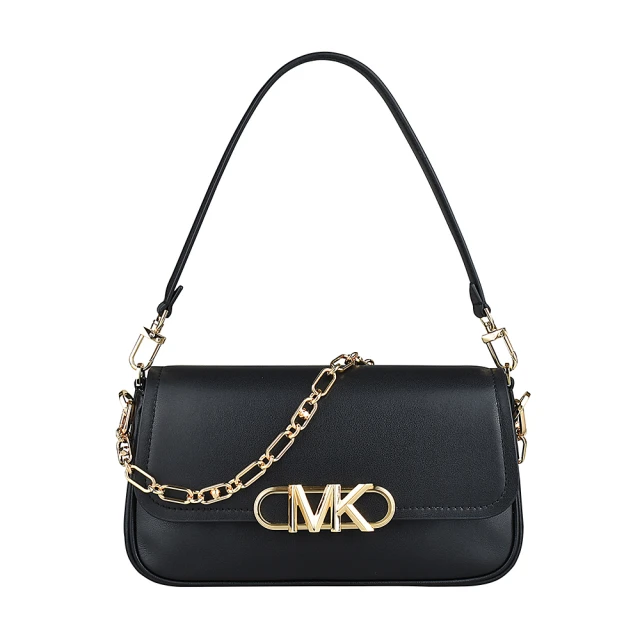 Michael Kors MK MICHAEL KORS PARKER金字LOGO詞釦牛皮鏈帶肩背包(中/黑)