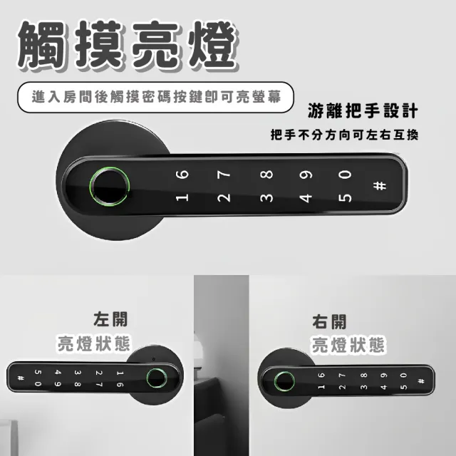 【心房加】智能三合一科技密碼電子鎖(指紋+鑰匙+密碼 USB充電 指紋鎖 防盜門鎖 門把鎖 感應鎖  居家安全)