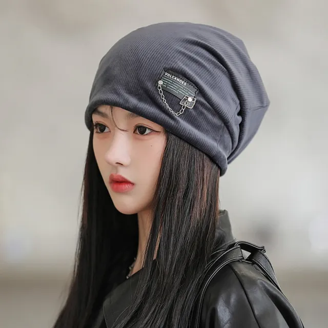 【Acorn 橡果】韓系鍊條保暖毛帽月子帽防曬機能帽頭罩9361(灰色)