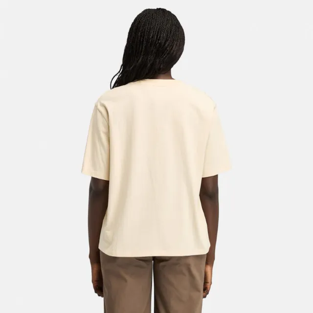 【Timberland】女款象牙色大樹LOGO刺繡短袖T恤(A5NJEEFL)