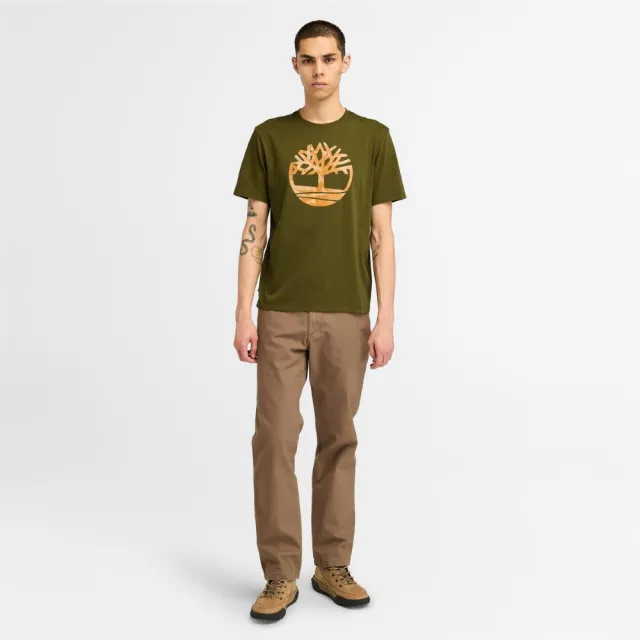 【Timberland】男款深橄欖綠迷彩短袖T恤(A2Q5Q302)