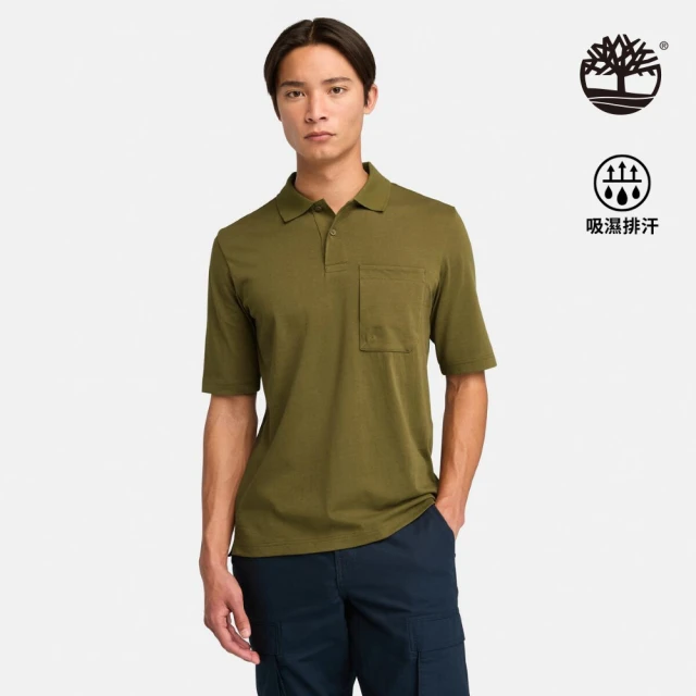 【Timberland】男款深橄欖綠抗UV短袖POLO衫(A6427302)