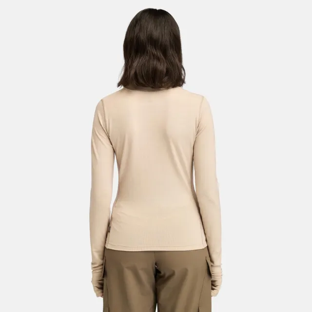 【Timberland】女款奶油白透氣排汗長袖T恤(A5ZDYEKJ)