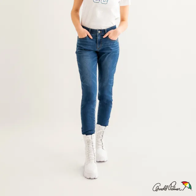 【Arnold Palmer 雨傘】女裝-涼感冰膚丹寧修身彈性九分褲(深藍色)