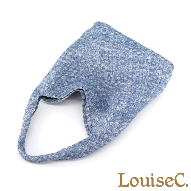 【LouiseC.】Tree House 韓國牛仔布可拆式子母包刷白編織肩背包-藍色(CC86091-09)