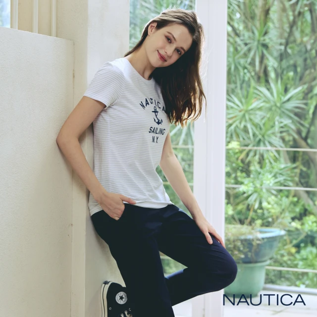 NAUTICA 女裝 素面修身休閒長褲(深藍色)