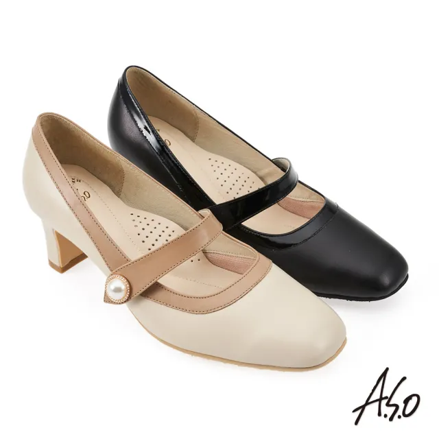 【A.S.O 阿瘦集團】A.S.O窩心系列法式拼接優雅珍珠高跟鞋(米色)