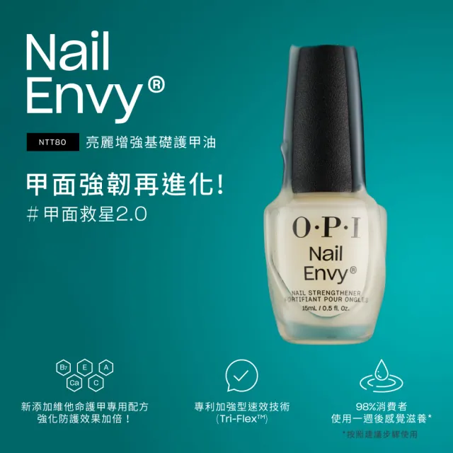 【O.P.I】亮麗增強基礎護甲油15mL-NTT80(甲面救星2.0/純素/硬甲/底油/NAIL ENVY系列/官方直營)