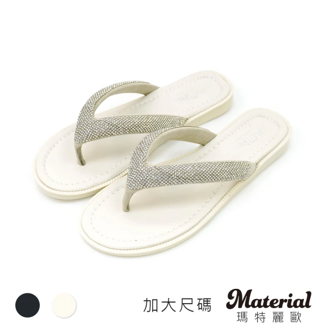 MATERIAL 瑪特麗歐 女鞋 拖鞋 MIT加大尺碼夾腳水鑽平底拖鞋 TG0184(拖鞋)