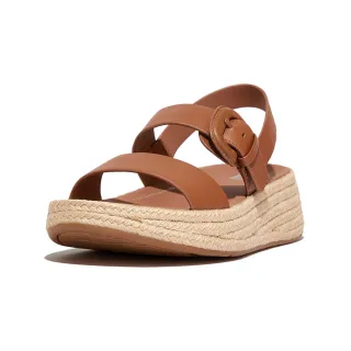 【FitFlop】F-MODE 草編扣環皮革厚底涼鞋(駝色)