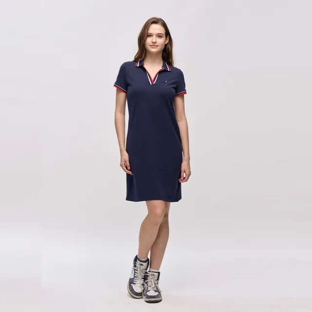 【JEEP】女裝 襯衫領休閒短袖連身裙(藍色)