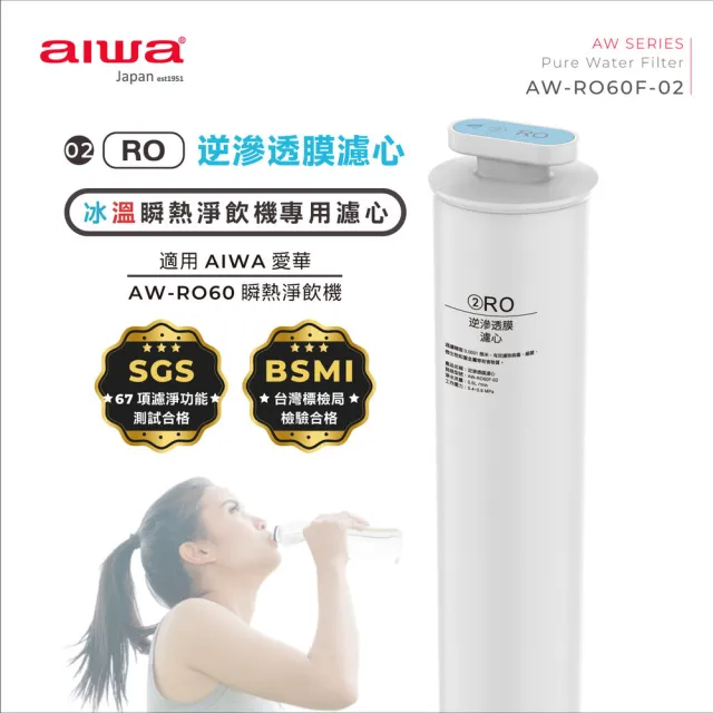 【AIWA 愛華】逆滲透冰溫瞬熱淨飲機 專用RO逆滲透膜濾芯(AW-RO60F-02)