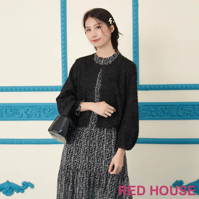 【RED HOUSE 蕾赫斯】閃亮銀蔥短版外套(黑色)