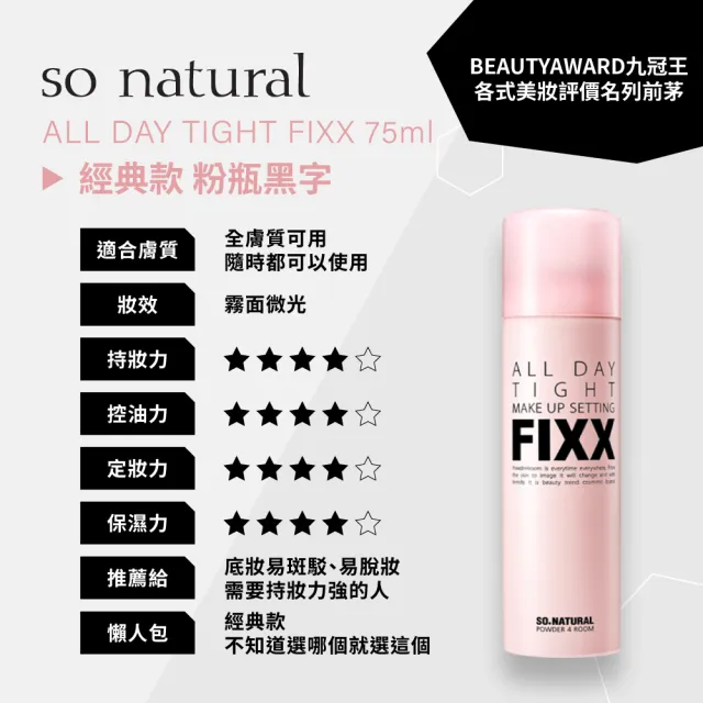 【SO NATURAL】FIXX 全天候超完美定妝噴霧 75ml(韓國九冠王 定妝噴霧)