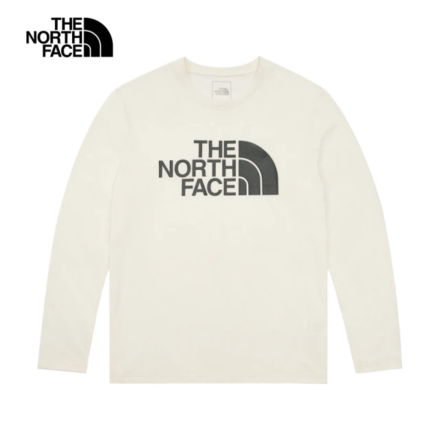 The North Face 北面女款米白色吸濕排汗品牌LOGO長袖T恤｜8AKUQLI