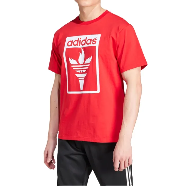 【adidas 愛迪達】短袖 TREFOIL Tee 男款 紅 白 三葉草 短T 愛迪達(JJ1219)