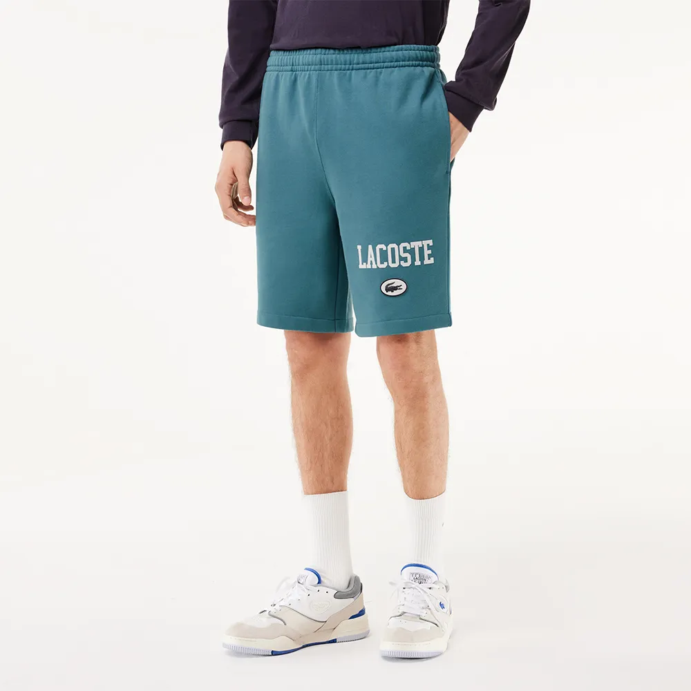 【LACOSTE】男裝-常規版型Lacoste印花慢跑短褲(藍綠色)