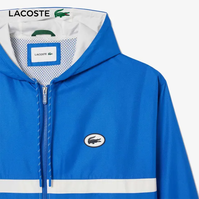 【LACOSTE】男裝-運動服防水拉鍊運動夾克(藍/白色)