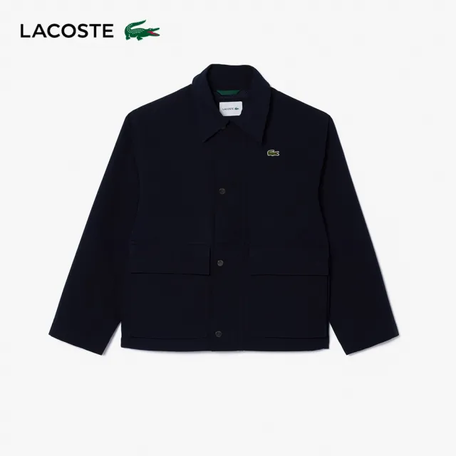 【LACOSTE】男裝-短款防水按扣羽絨外套(深藍色)